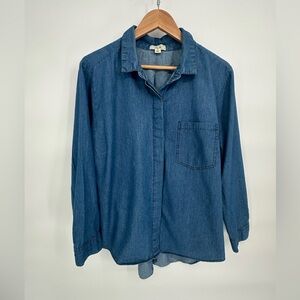 Per Se Light Blue Denim Top Plus Size 1X Long Sleeve Button Down 100% Lyocell